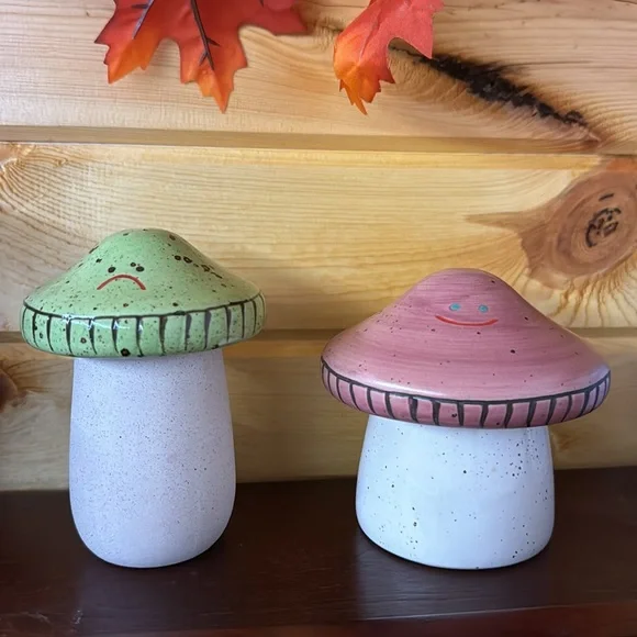 Urban Outfitters Mushroom Set Stash Boxes Jars Canisters Happy Pink Sad Green - Picture 7 of 16